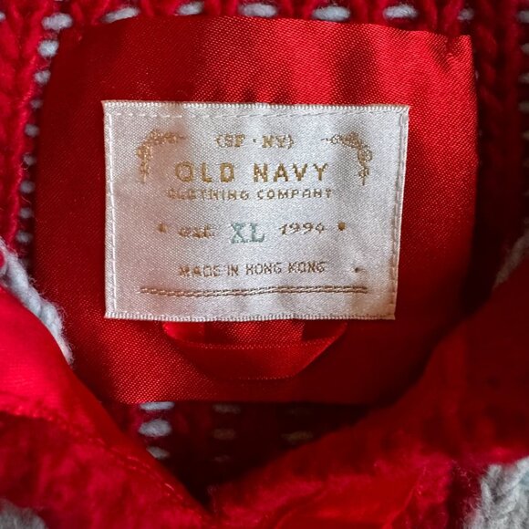 Old Navy Fair Isle Hooded Cardigan Sweater Women XL Wool Blend Y2K Hong Kong Red - Picture 5 of 7